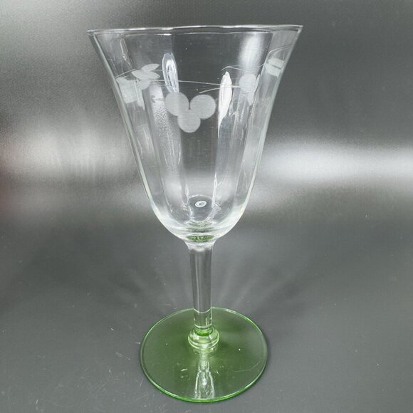 Vintage Uranium Stem Single Goblet Barware Drinking Cup Etched Top Glassware VTG - Picture 6 of 9